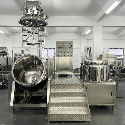 Máy trộn kem homogenizer chân không cố định Máy trộn hai xoắn ốc nâng thủy lực