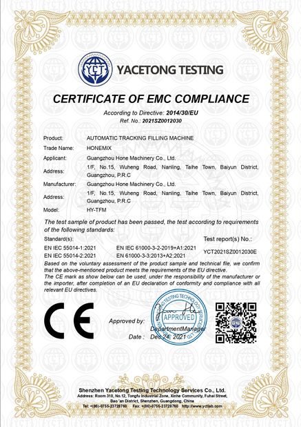 Trung Quốc Guangzhou Hone Machinery Co., Ltd. Chứng chỉ