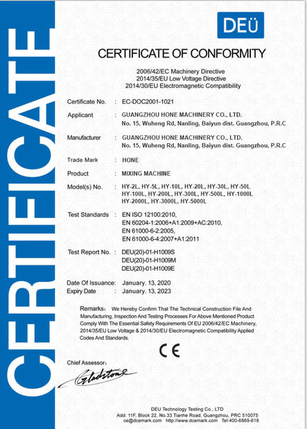Trung Quốc Guangzhou Hone Machinery Co., Ltd. Chứng chỉ