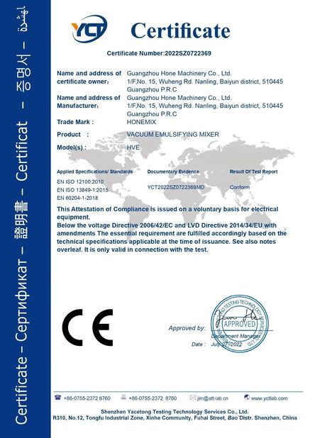 Trung Quốc Guangzhou Hone Machinery Co., Ltd. Chứng chỉ