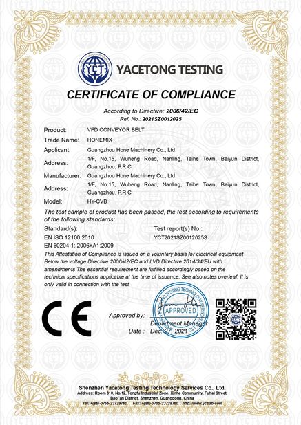 Trung Quốc Guangzhou Hone Machinery Co., Ltd. Chứng chỉ